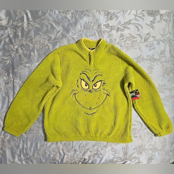 Dr. Seuss Big Men's Grinch Cosplay Faux Shearling Fleece Shacket Size XXL - Picture 4 of 9